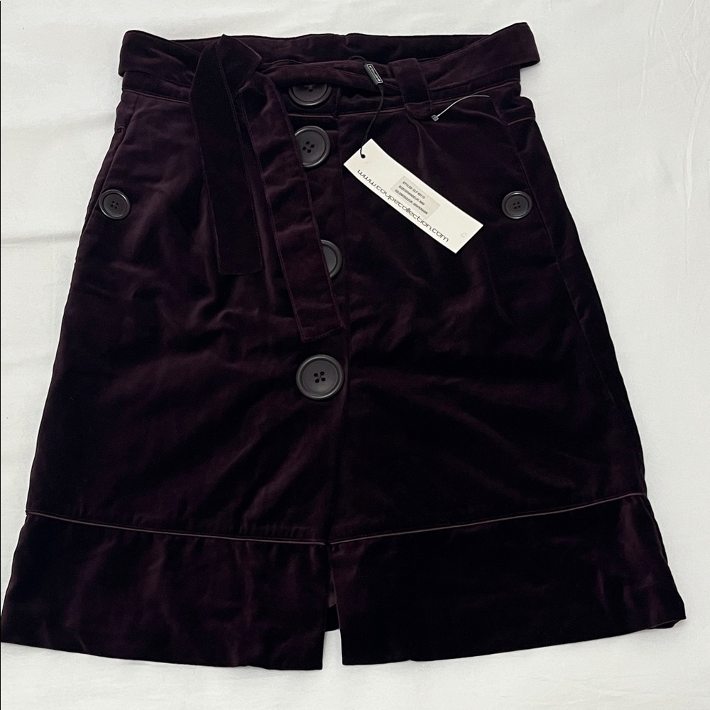 Velvet Button-Down Skirt in Deep Purple